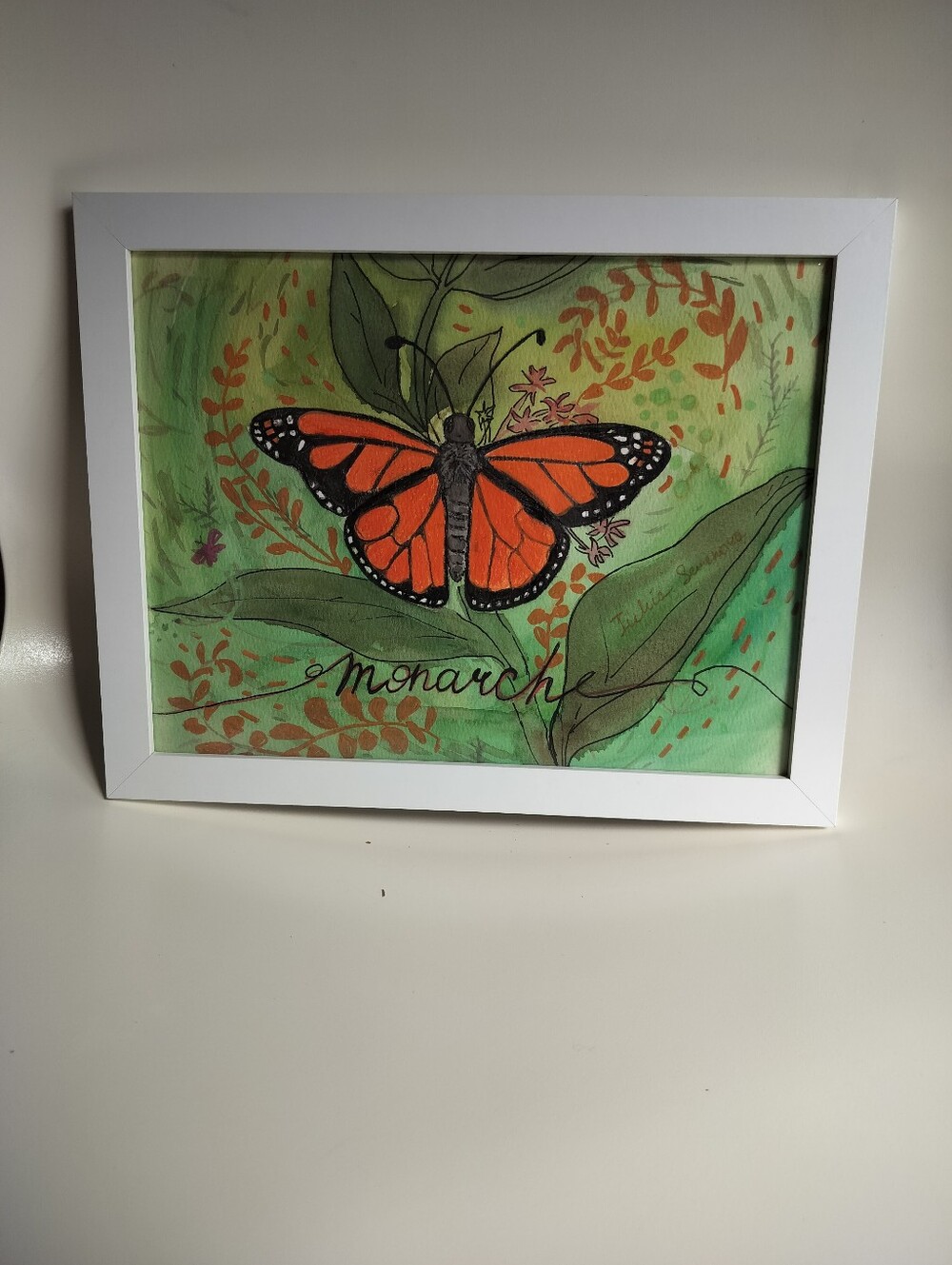 Monarch Butterfly Framed Original Watercolor Painting